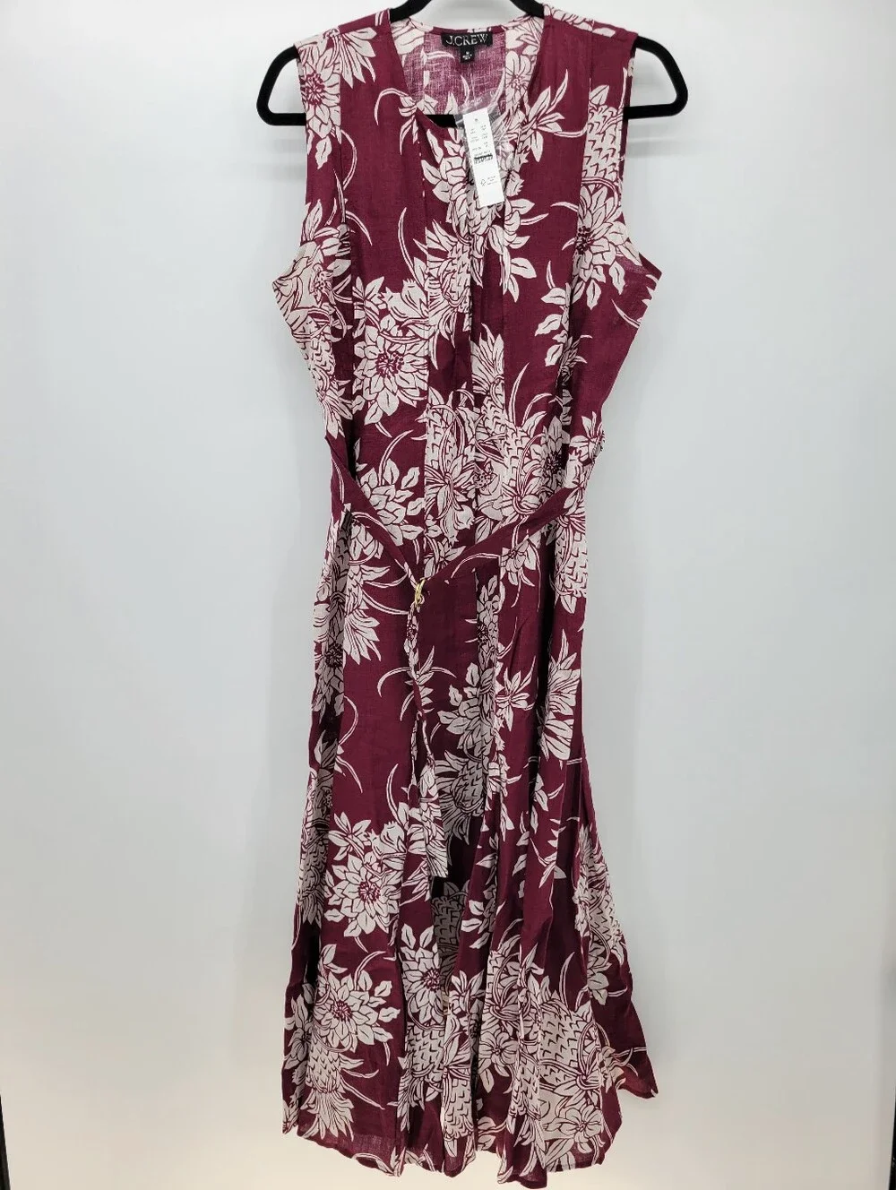 J Crew Seamed linen dress with removable belt in pineapple garden print CU792